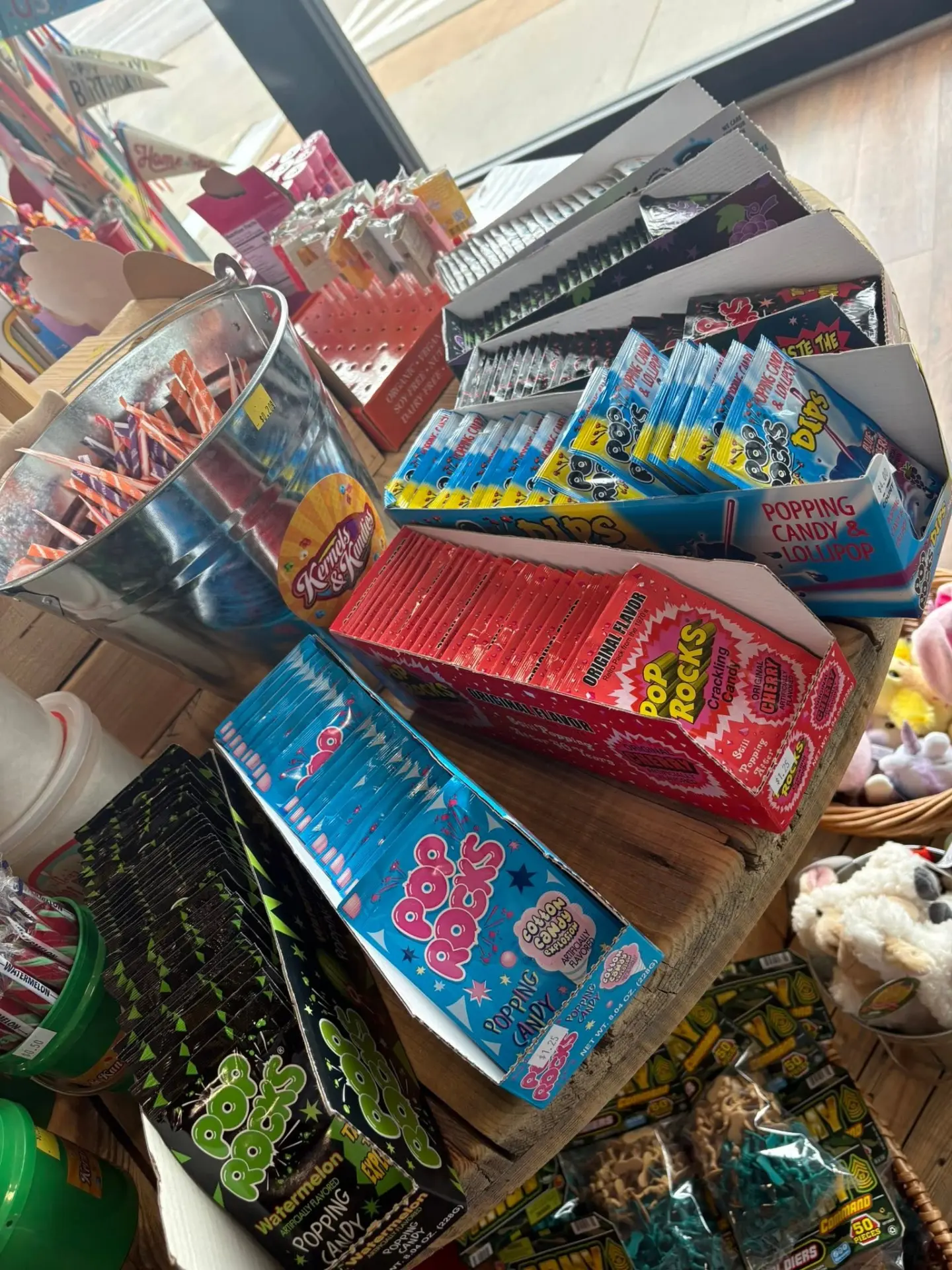 Pop Rocks and popping candy displays on the candy table